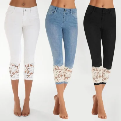 Lace Trim Slim Fit Capri Pants - Image 4