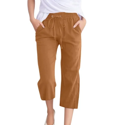 Solid Color Elastic Capri Pants