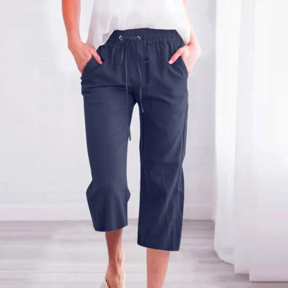 Elastic Drawstring Capri Pants - Image 3