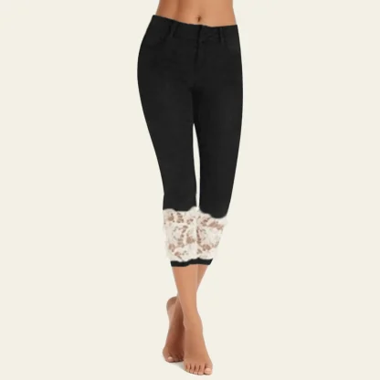 Lace Trim Slim Fit Capri Pants - Image 3