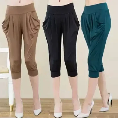 Solid Cropped Capri Pants - Image 6