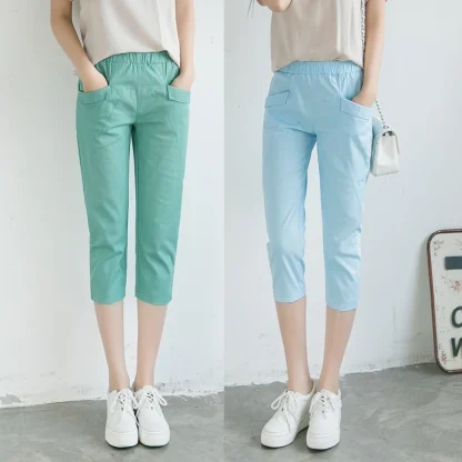 Cropped Solid Color Capri Pants - Image 5