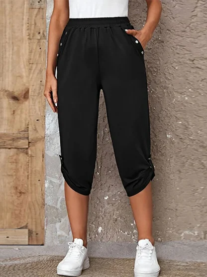 Casual Solid Cropped Capri Pants
