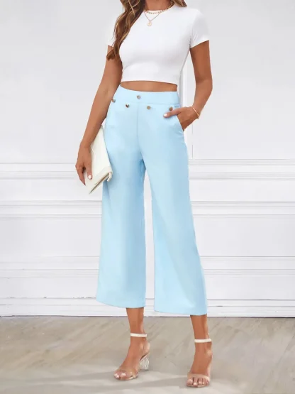 Wide Leg Blue Capri Pants