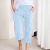 Solid Color Elastic Capri Pants - Image 2