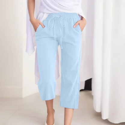 Solid Color Elastic Capri Pants - Image 2