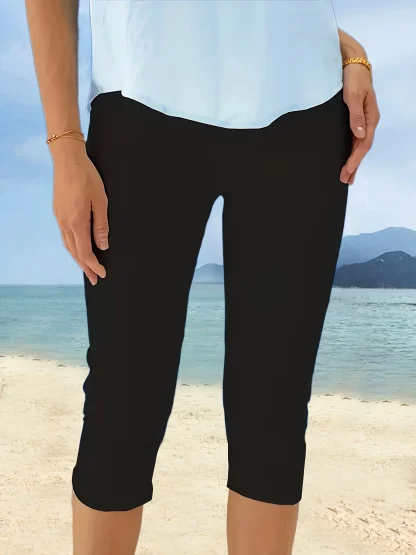 Cropped Black Legging Capri Pants - Image 4