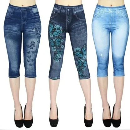 Denim Print Legging Capri Pants - Image 6