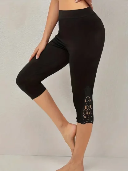 Lace Trim Legging Capri Pants