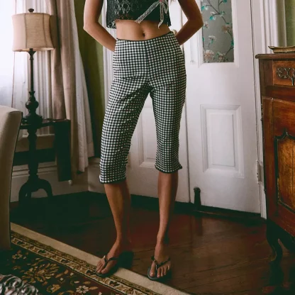 Slim Fit Plaid Capri Pants - Image 6
