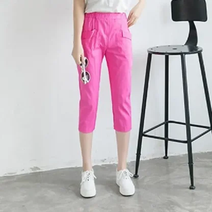 Cropped Solid Color Capri Pants - Image 2