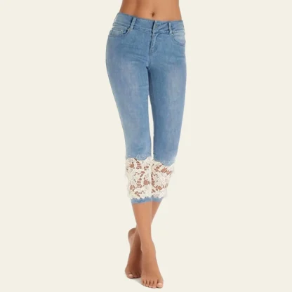 Lace Trim Slim Fit Capri Pants - Image 2