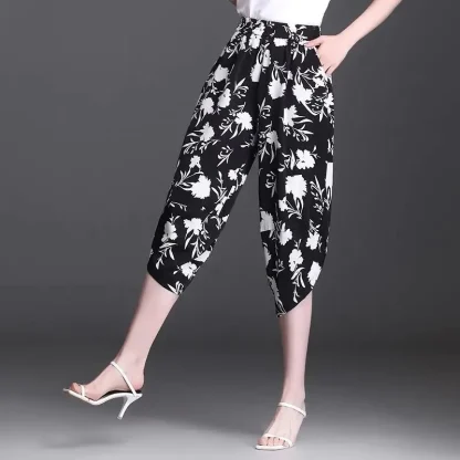 Cropped Black Floral Capri Pants