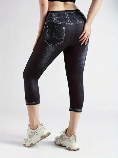 Faux Denim Slim Fit Capri Pants - Image 5