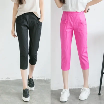 Cropped Solid Color Capri Pants - Image 4