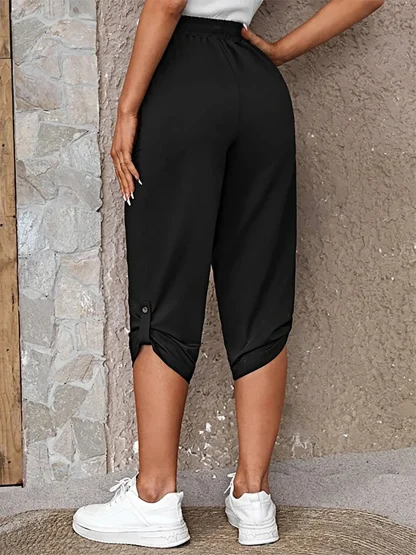 Casual Solid Cropped Capri Pants - Image 3
