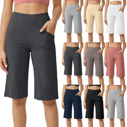 Cropped Solid Relax Fit Capri Pants - Image 6