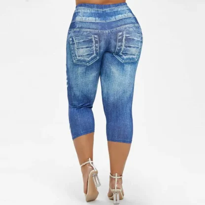 High-waist Faux Denim Capri Pants - Image 4