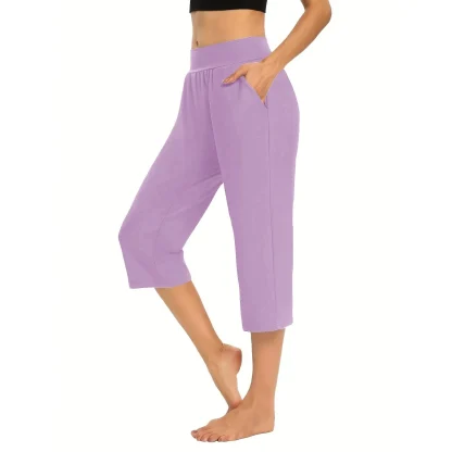 Cropped Solid Capri Pants - Image 2