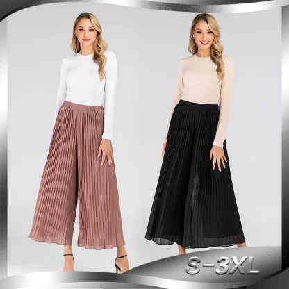 Flowy Pleats Wide Leg Capri Pants - Image 6