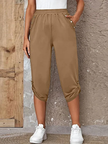 Casual Solid Cropped Capri Pants - Image 4